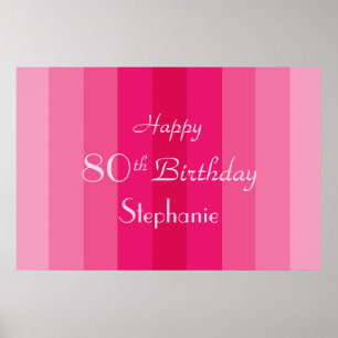 Affiche Nom personnalisé 80 ans Anniversaire Rayures roses