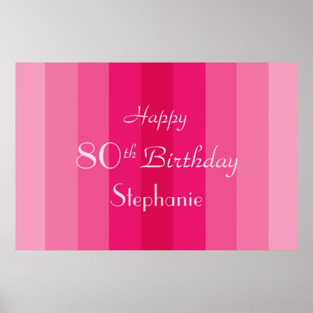 Affiche Nom personnalisé 80 ans Anniversaire Rayures roses (Devant)