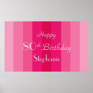 Affiche Nom personnalisé 80e anniversaire Pink Stripes