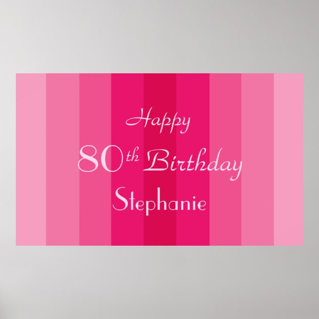 Affiche Nom personnalisé 80e anniversaire Pink Stripes (Devant)