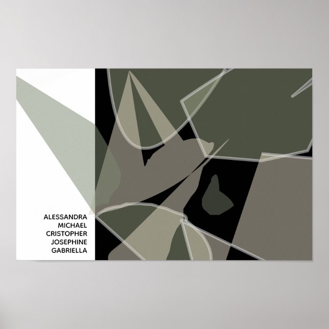 Affiche Nom personnalisé Abstrait Neutre Noir Blanc Vert T (Devant)