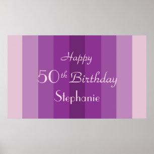 Affiche Nom personnalisé, âge 50e anniversaire Purple Stri