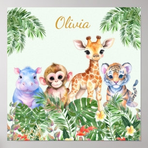 Affiche Nom personnalisé Animaux de la jungle tropicale