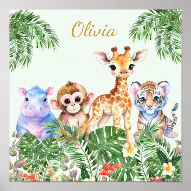 Affiche Nom personnalisé Animaux de la jungle tropicale (Devant)