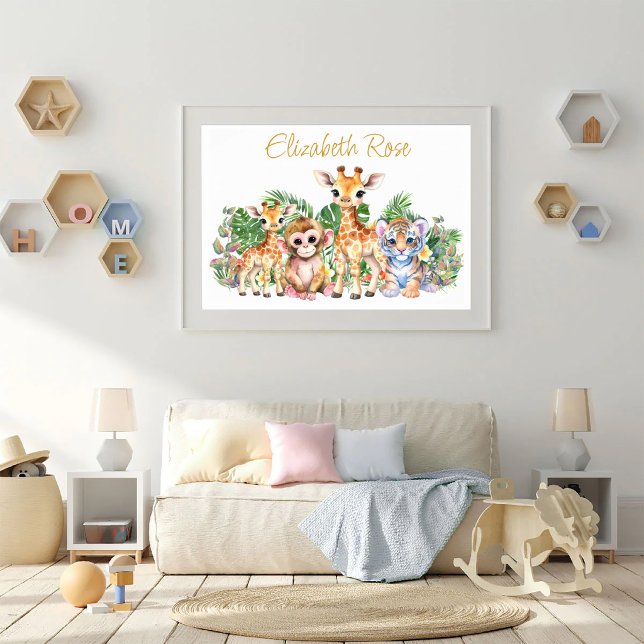 Affiche Nom personnalisé Animaux de la jungle tropicale (Créateur téléchargé)