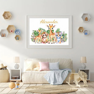 Affiche Nom personnalisé Animaux de la Jungle Tropicale