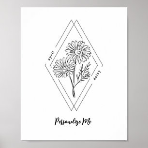 Affiche Nom personnalisé April Daisy Flower