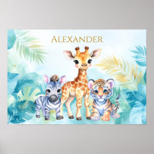 Affiche Nom personnalisé bébé zèbre girafe et tigre de la 