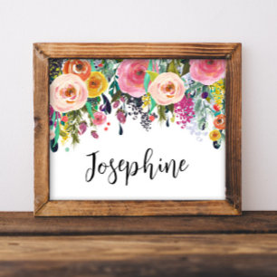 Affiche Nom personnalisé Boho Floral Bedroom Nursery Art