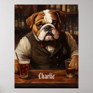 Affiche Nom personnalisé Bulldog Bartender