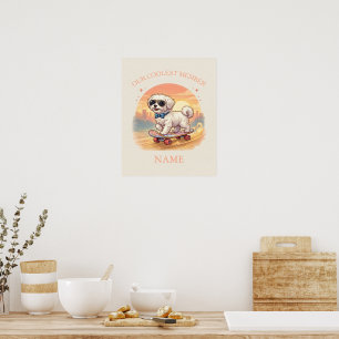 Affiche Nom personnalisé Chien Maltais Cool Skateboardeur 