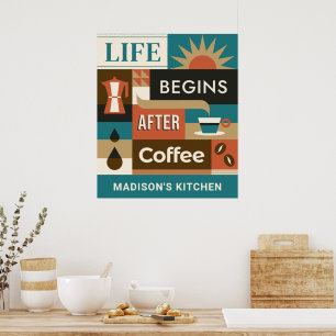Affiche Nom personnalisé Citations de café coloré
