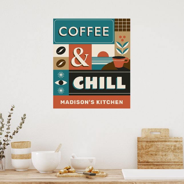 Affiche Nom personnalisé Citations de café coloré (Cuisine)