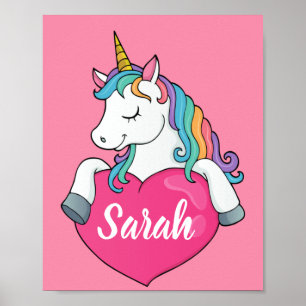 Affiche Nom personnalisé Cute Unicorn
