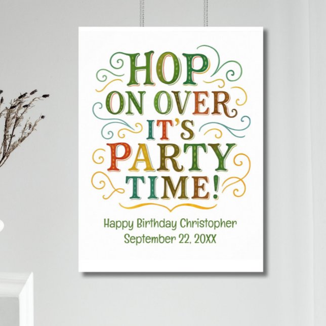 Affiche Nom personnalisé Date Fête Heure Anniversaire Post (Birthday party poster for kids and adults. Gender Neutral. Personalized with name & birthday)