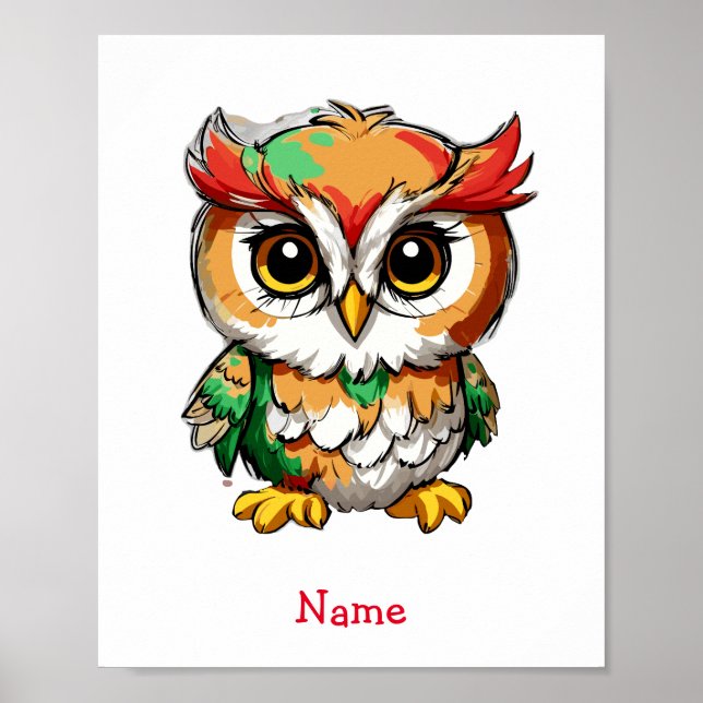 Affiche Nom personnalisé de la chouette de bébé mignonne (Devant)