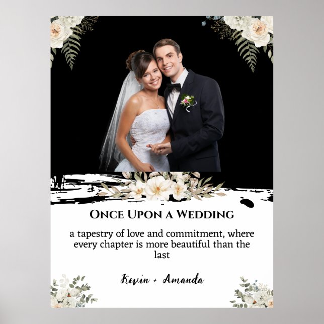 Affiche Nom personnalisé de mariage floral blanc (Devant)