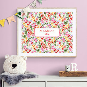 Affiche Nom personnalisé Décor Floral Colorful Nursery Art