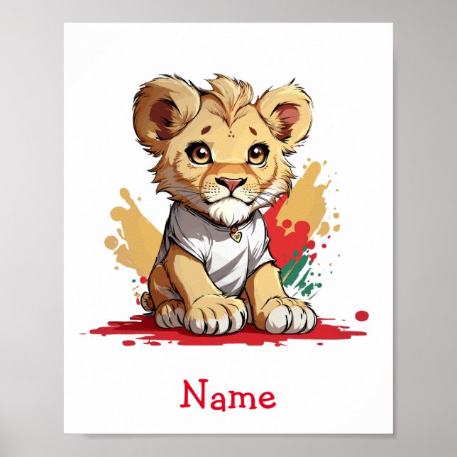 Affiche Nom personnalisé du lion bébé mignon (Devant)