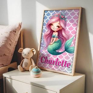 Affiche Nom personnalisé du motif Mermaid