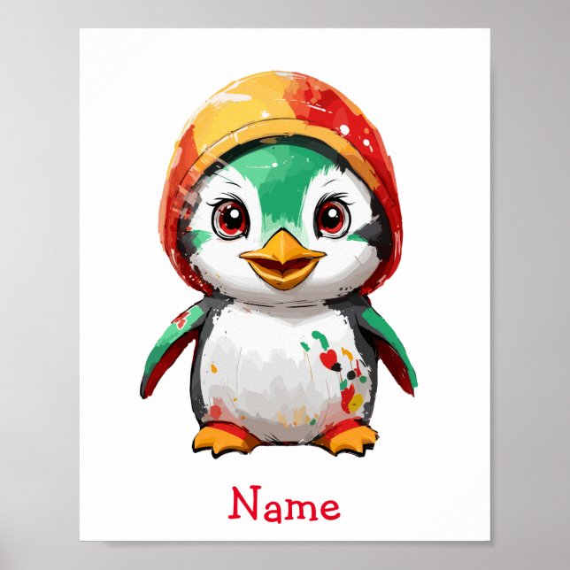 Affiche Nom personnalisé du pingouin mignon bébé (Devant)
