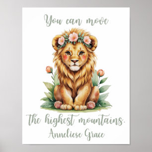 Affiche Nom personnalisé Fille's Nursery Safari Lion Affir