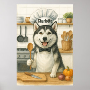 Affiche Nom personnalisé Funny Siberian Husky Chien Chef