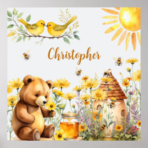 Affiche Nom personnalisé Honey Bees Teddy Bear