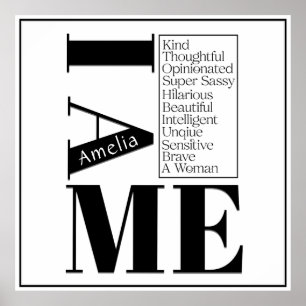 Affiche Nom personnalisé I Am Me Femme Emaîtrise Texte noi