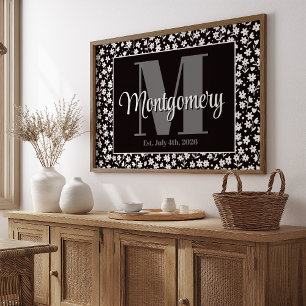 Affiche Nom personnalisé Imprimé Noir Blanc Floral