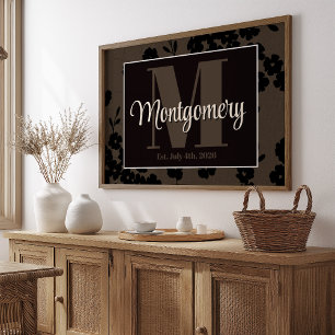 Affiche Nom personnalisé Imprimé Noir Marron Floral