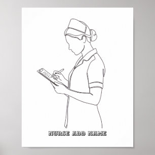 Affiche Nom personnalisé - Infirmière minimaliste - Art en