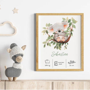 Affiche Nom personnalisé koala nursery art imprimer