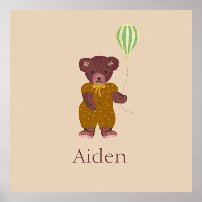 Affiche Nom personnalisé mignon Ours Beige Enfants (Devant)