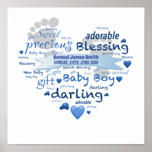 Affiche Nom personnalisé Nouveau bébé garçon Mot Art