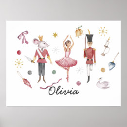 Affiche Nom personnalisé Nutcracker Ballet Ballerina Noël