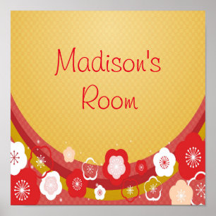 Affiche Nom personnalisé ou texte asiatique Floral Abstrai