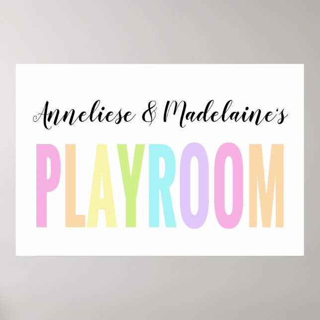 Affiche Nom personnalisé Pastel Rainbow Playroom (Devant)