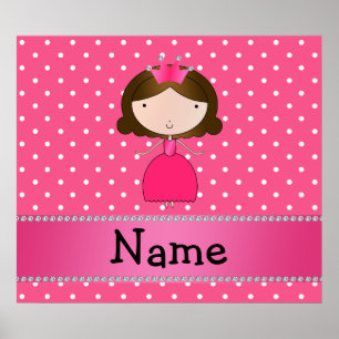 Affiche Nom personnalisé princesse rose pois rose