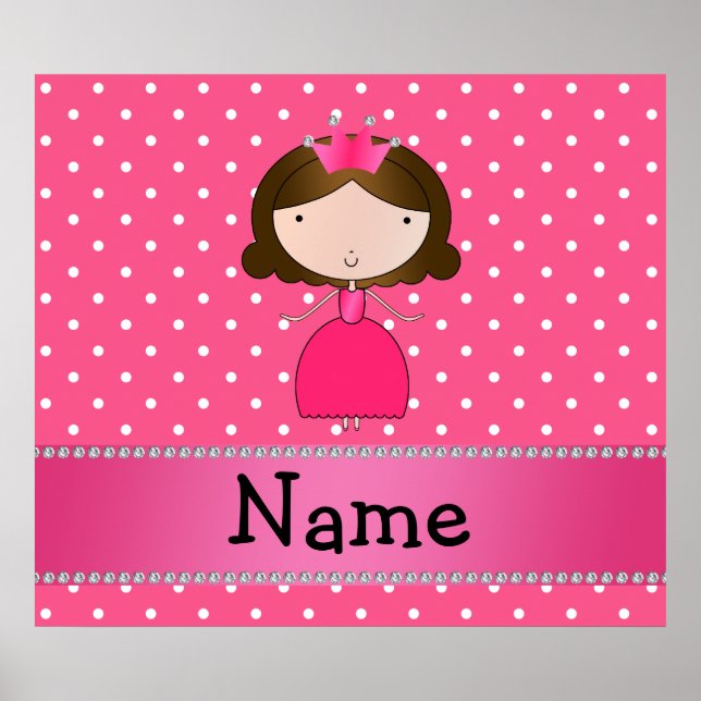 Affiche Nom personnalisé princesse rose pois rose (Devant)