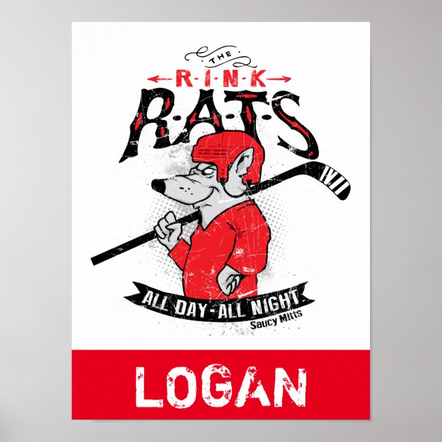 Affiche Nom personnalisé Rats de patinoire Hockey Rouge (Devant)