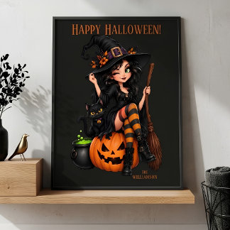 Affiche Nom personnalisé Sorcière méchante Halloween
