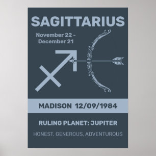 Affiche Nom personnalisé / Texte Symbole zodiaque Sagittar