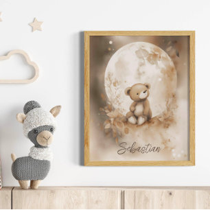 Affiche Nom personnalisé Watercolor Teddy Bear Nursery