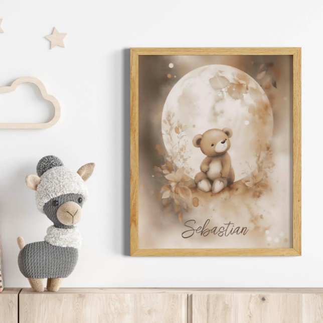 Affiche Nom personnalisé Watercolor Teddy Bear Nursery (Créateur téléchargé)