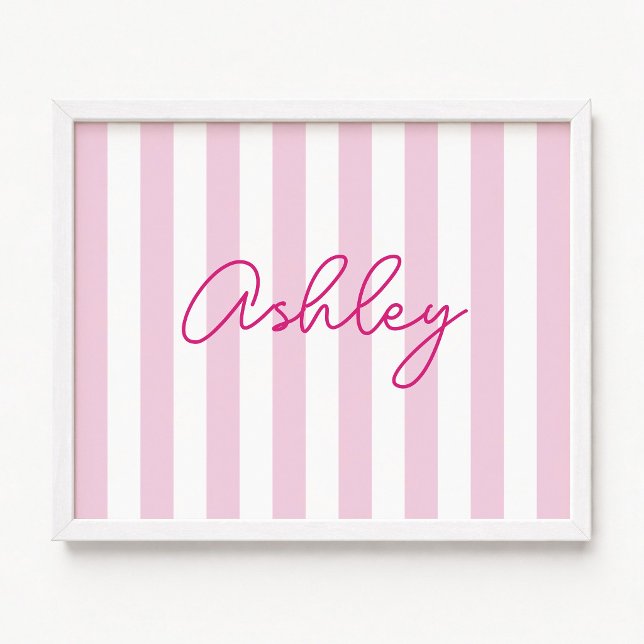 Affiche Nom rayé rose pâle et blanc moderne (Modern Pale Pink and White Striped Name Poster)
