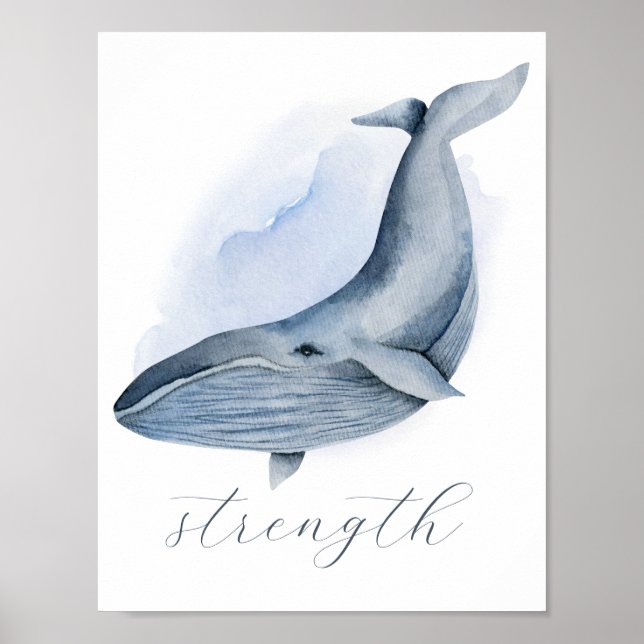 Affiche Nom Texte Aquarelle Bleue Baleine À Bosse (Devant)