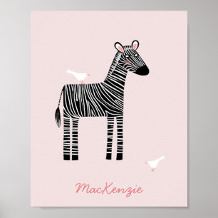 Affiche Nom Zèbre mignon rose