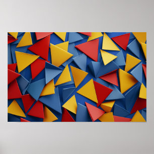 Affiche Nombreux triangles en rouge, jaune et bleu