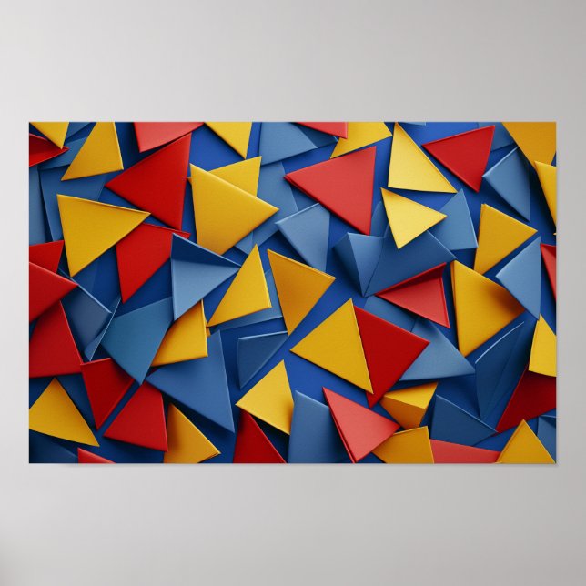 Affiche Nombreux triangles en rouge, jaune et bleu (Devant)